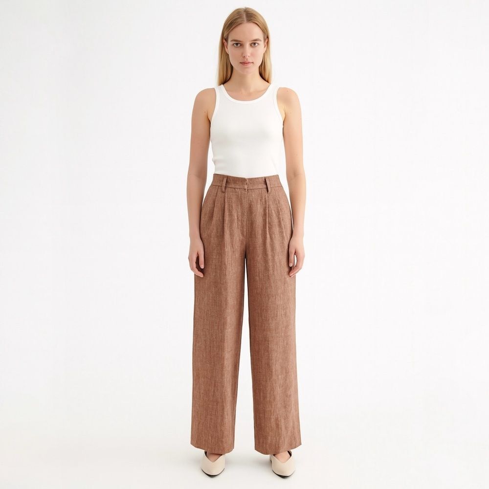 NWT Christy Lynn Women's Wide-Leg Cotton Linen Blend Pant in Clay Size 0